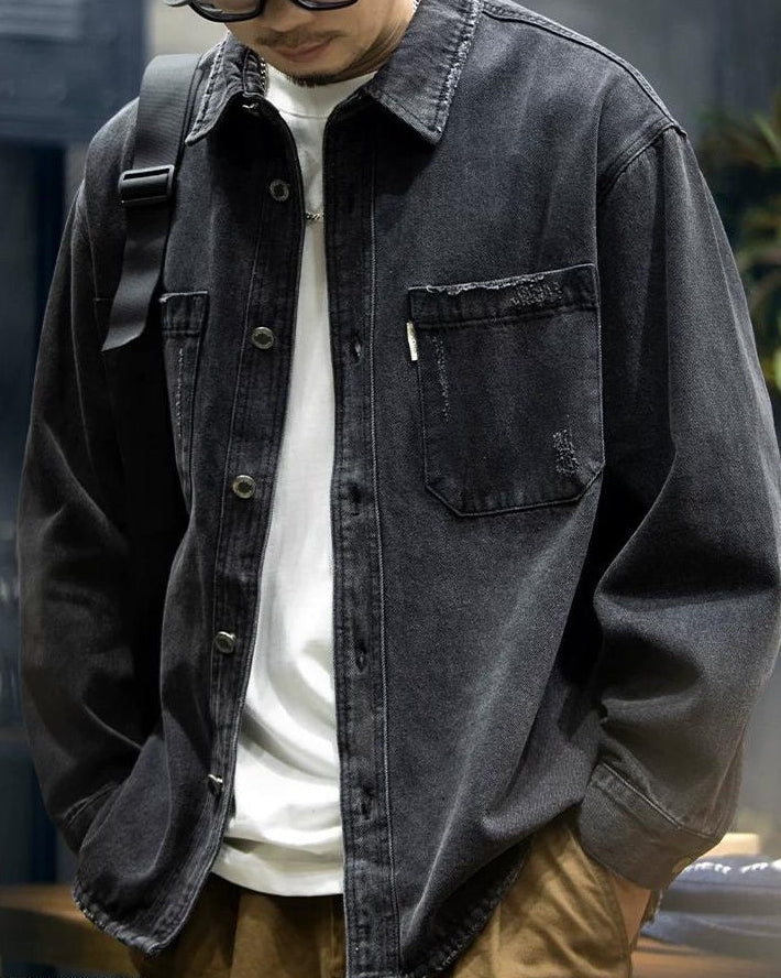 ブラックスバーグ ウォッシュドブラックダメージデニムシャツ 2360