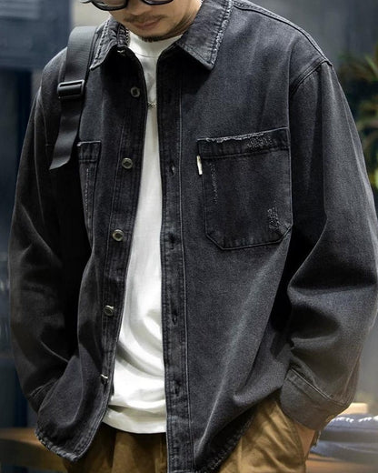 ブラックスバーグ ウォッシュドブラックダメージデニムシャツ 2360