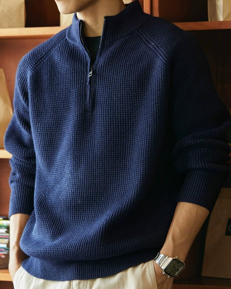 ロックランド ハーフジップスタンドカラーワッフルニット 2297