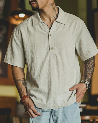 ラトン Vネックハーフボタンプルオーバーシャツ 2592