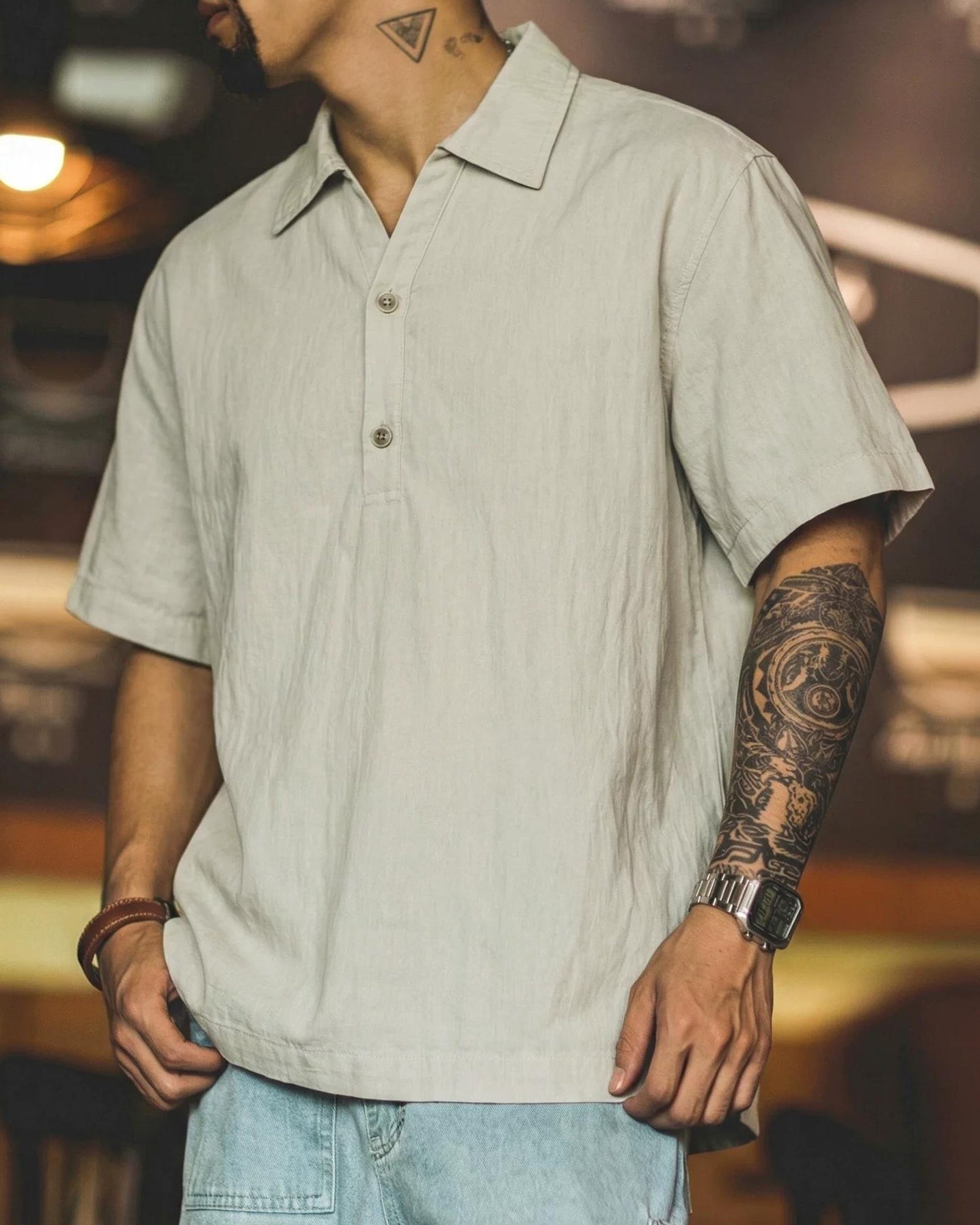 ラトン Vネックハーフボタンプルオーバーシャツ 2592