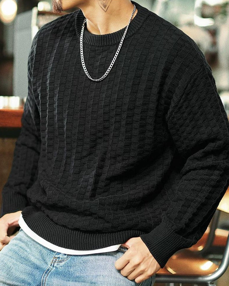 ルイドソ チェック柄ラウンドネックニットセーター 2391