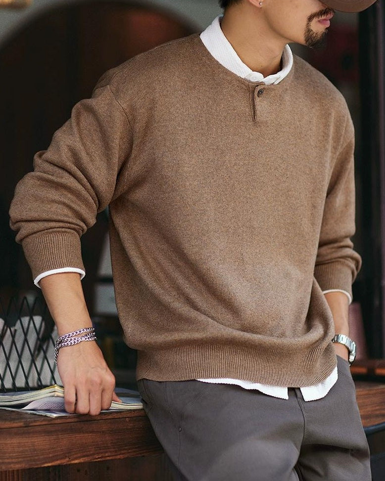 メスキート ワンボタンUネックニットセーター 2323