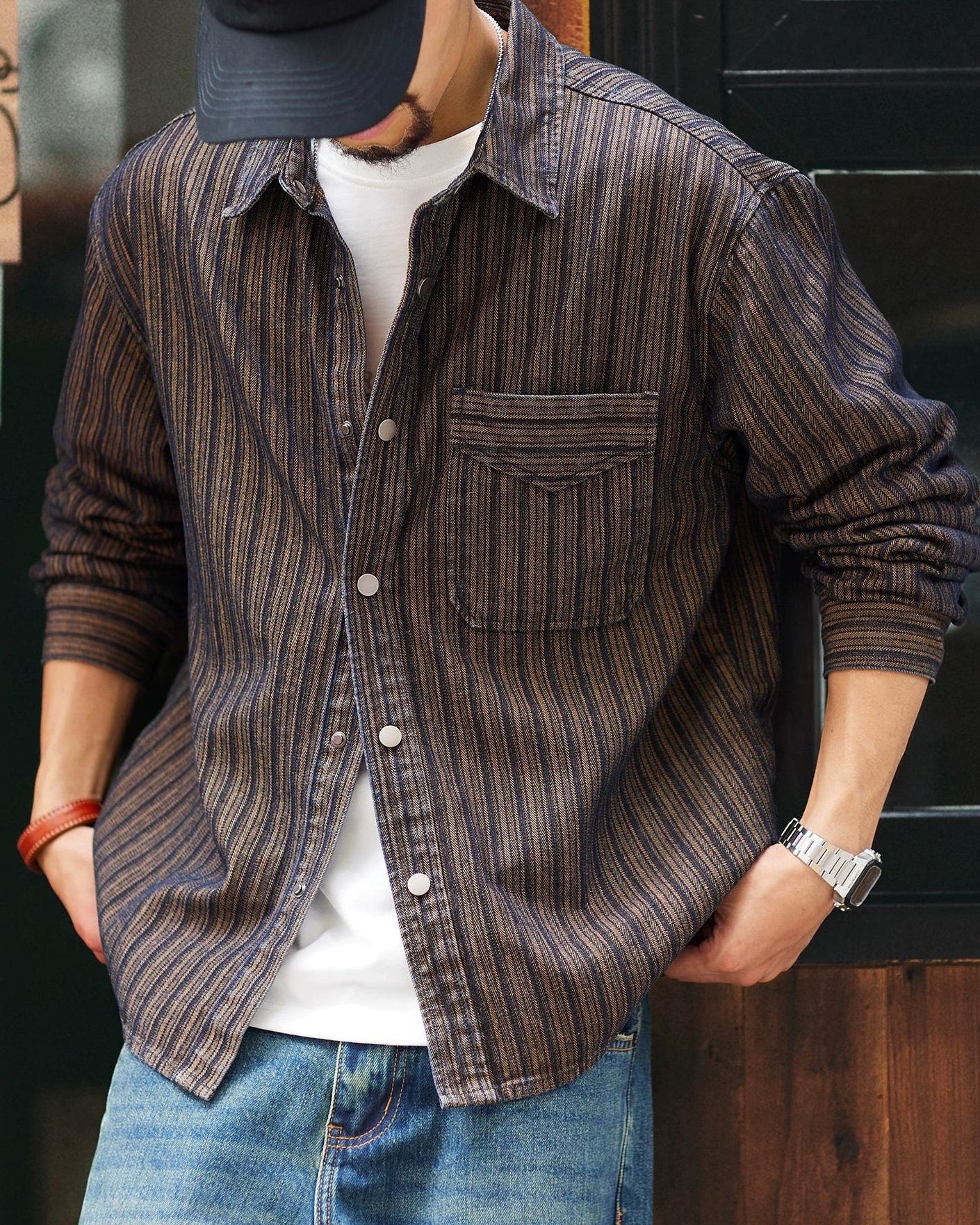 ブライアン ヘリンボーンストライプデニムシャツ 2330