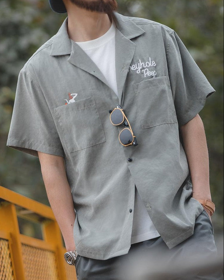 オイルシティ レタードエンブロイダリーオープンカラーシャツ 2635