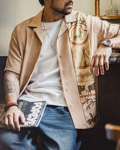 リトルコンプトン ネイティブ柄オープンカラー半袖シャツ 2570