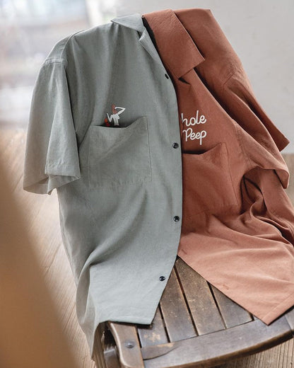 オイルシティ レタードエンブロイダリーオープンカラーシャツ 2635