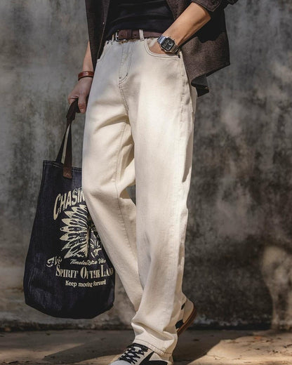 フォーチュナ ルーズストレートホワイトデニムパンツ 2500